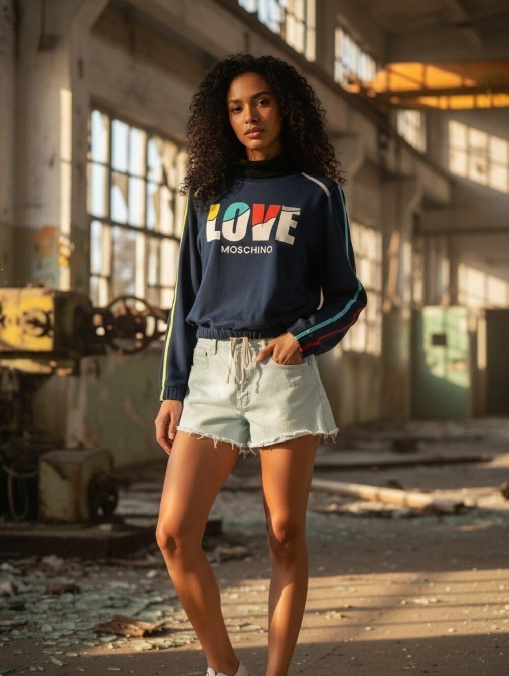 LOVE MOSCHINO Cropped Sweatshirt Size 8 / IT 42 Navy Logo Pullover Designer